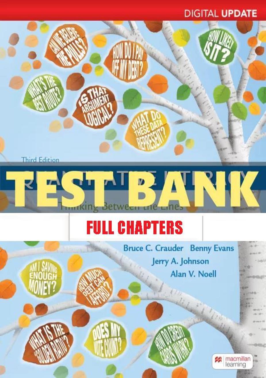 Test Bank for Quantitative Literacy Digital Update 3rd Edition Crauder